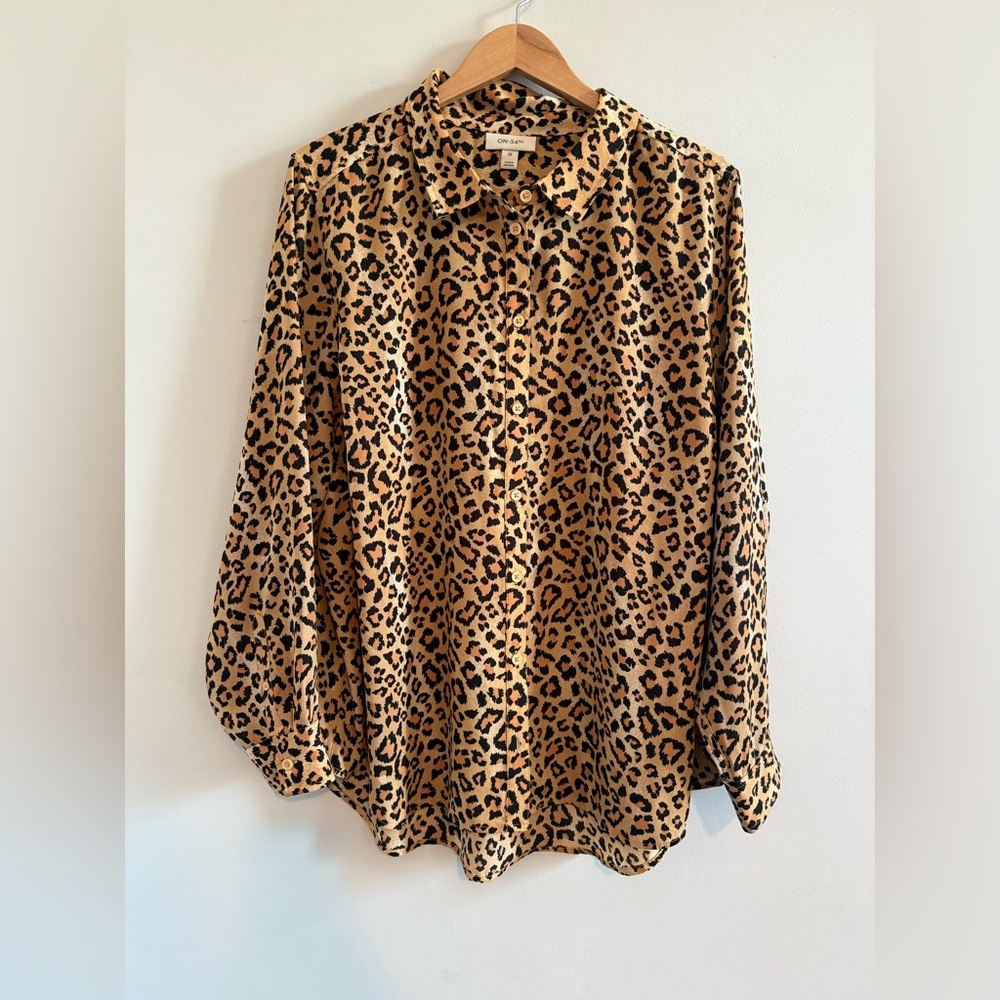 Leopard Print Button-Down Shirt - Tan/Black